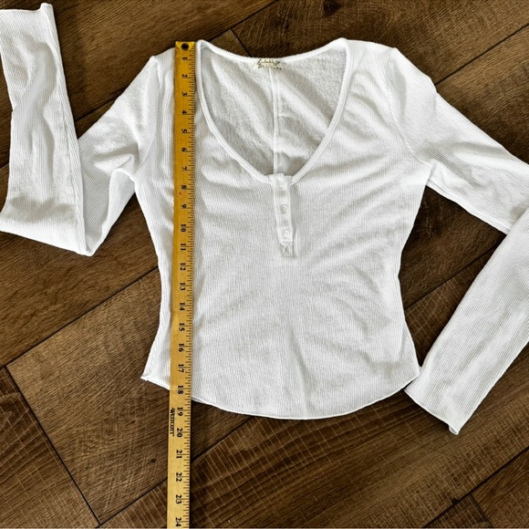 Women's White Soft Ribbed Henley V Neck Pull Over‎ Long Sleeve S Scandi Coastal - Picture 8 of 8